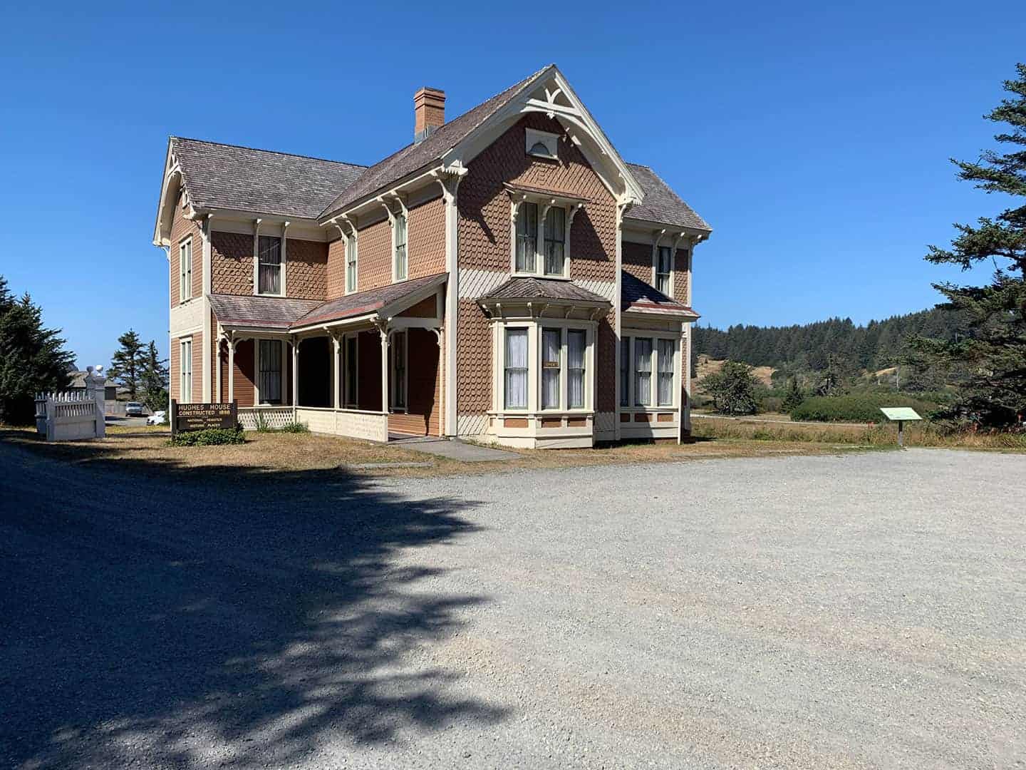 The historic Hughes House, a two-story Victorian farmhouse built in 1898, near Cape Blanco State Park