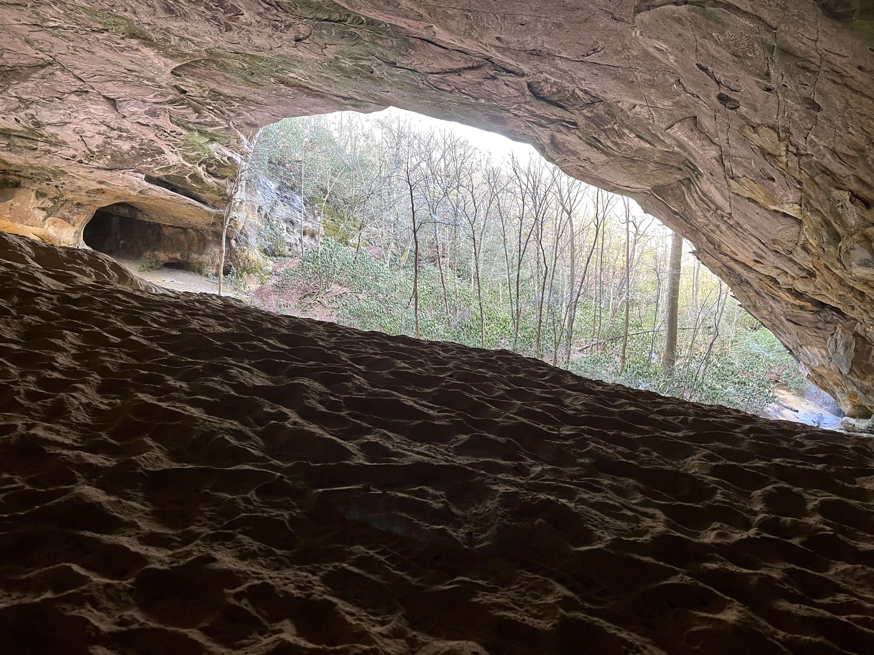 Looking out from inside the sand cave