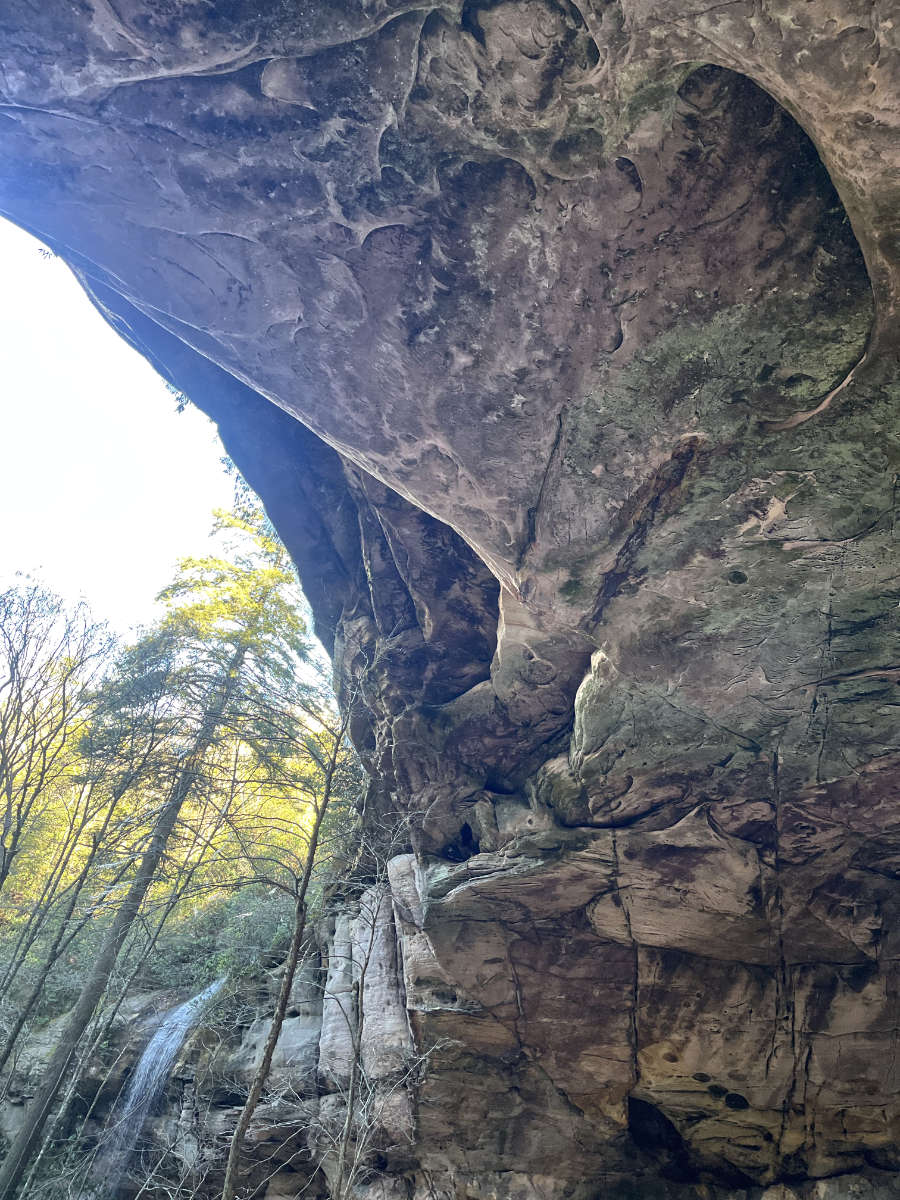Waterfall and interior of Sand Cave
