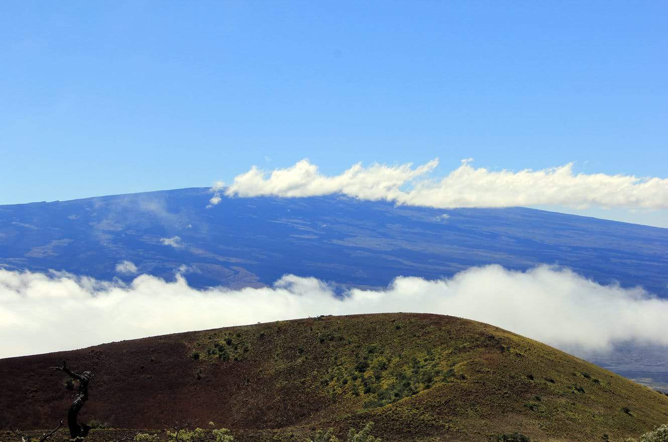 Mauna Loa rising above the clouds, seen from the Saddle Road