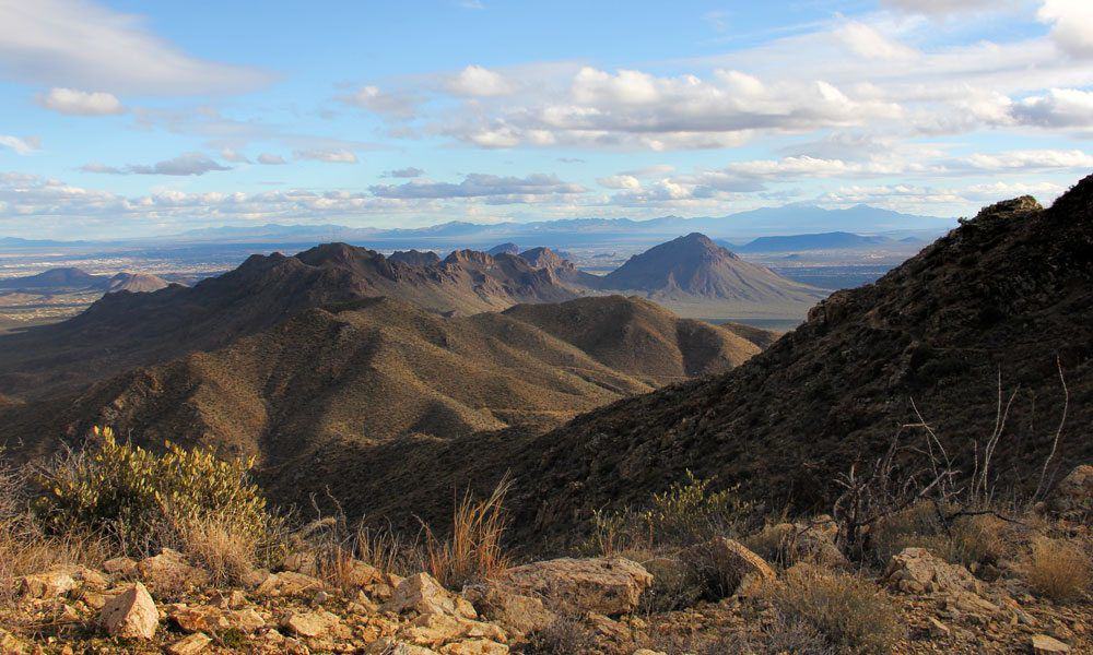 View from Wasson Peak overlooking the Tucson Mountains and desert valley below